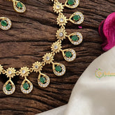 Vriksham Premium Tear Drop & Floral AD Stone Choker-Blue-G17941